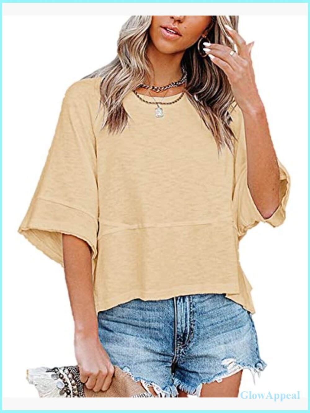 Cotton Blend Batwing Sleeve Loose Fit T-Shirt for Casual Summer Wear - Picture 2 of 7